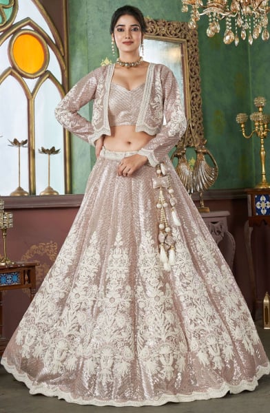 Cream Premium Net Heavy Designer Lehenga Choli for Wedding 