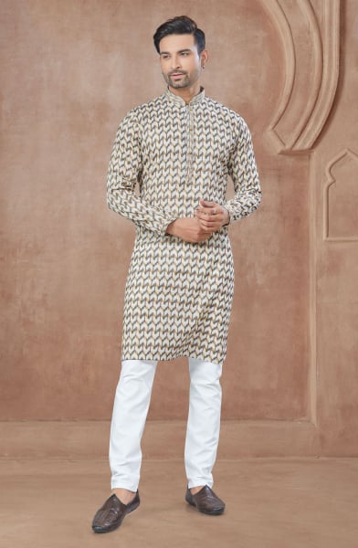 Cream Pure Cotton Kurta Pyjama Set