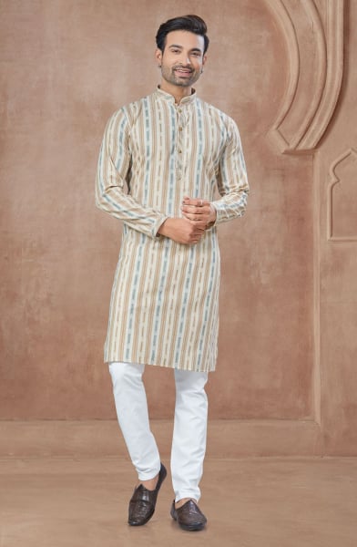 Cream Pure Cotton Kurta Pyjama Set