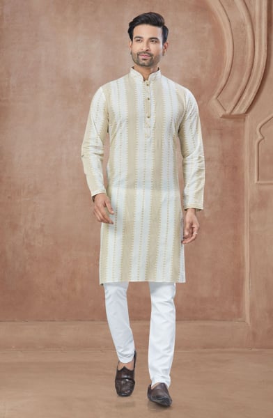 Cream Pure Cotton Kurta Pyjama Set