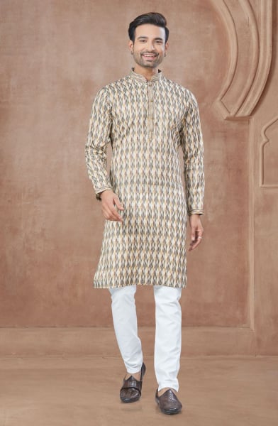 Cream Pure Cotton Kurta Pyjama Set