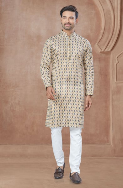Cream Pure Cotton Kurta Pyjama Set