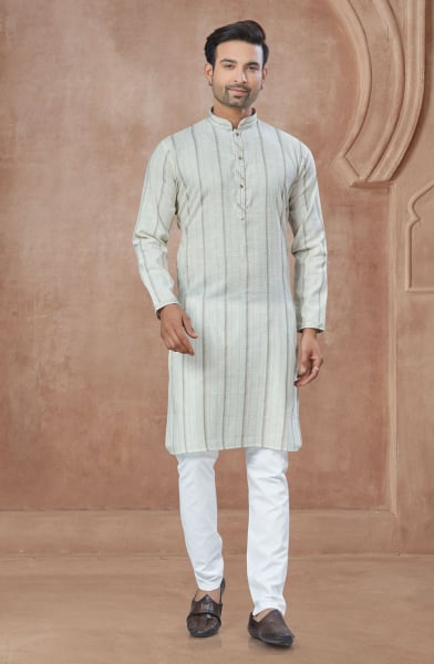 Cream Pure Cotton Kurta Pyjama Set