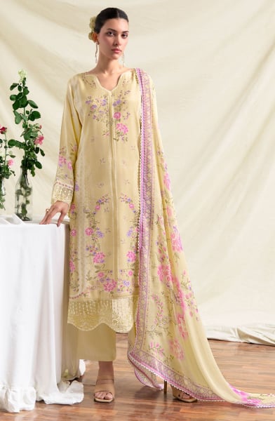 Cream Resham Embroidered Pure Muslin Plus Size Suit