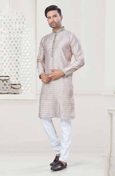 Cream Silk Digital Printed Kurta Set