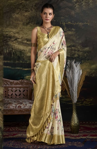 Cream Silk Zari Weaving Saree for Ceremonial