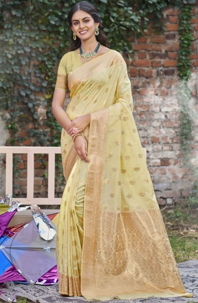 Cream Silk Zari Woven Saree