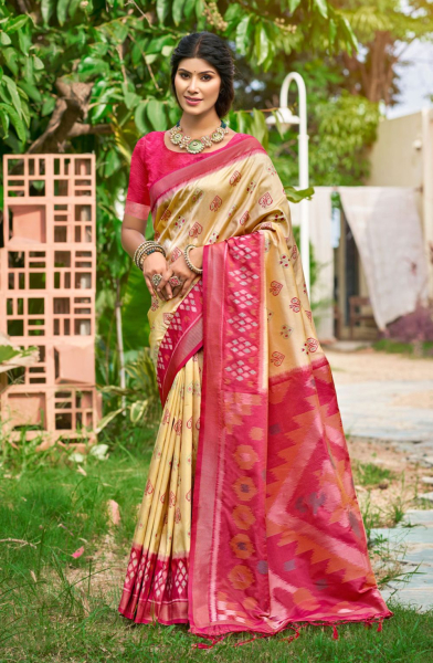 Cream Soft Silk Woven Saree for Festival