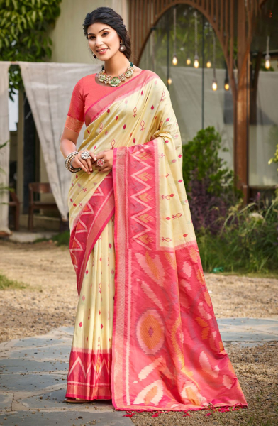 Cream Soft Silk Woven Saree for Festival