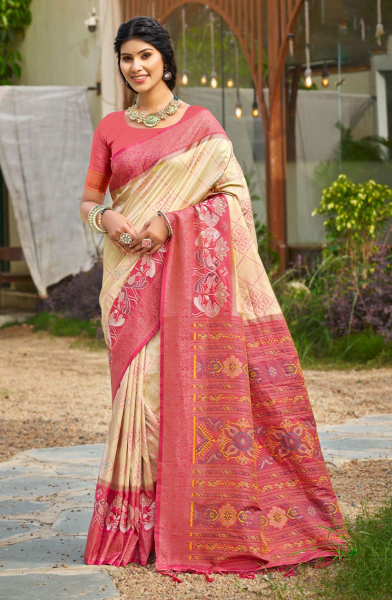 Cream Soft Silk Woven Saree for Festival