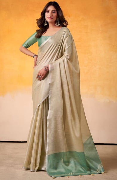 Cream Tissue Silk Saree for Festival