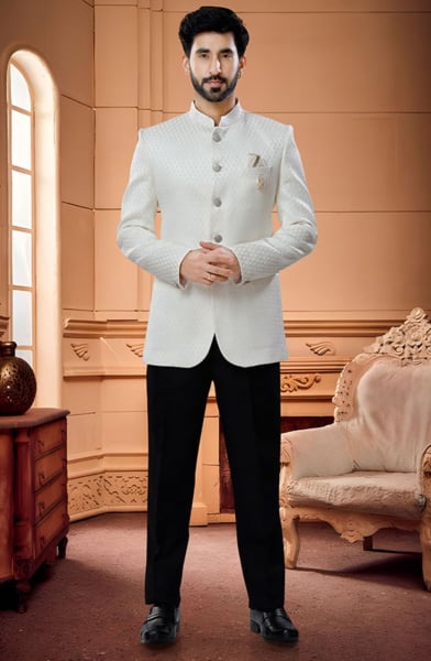 Cream Wedding Wear Jodupuri Suit for Wedding