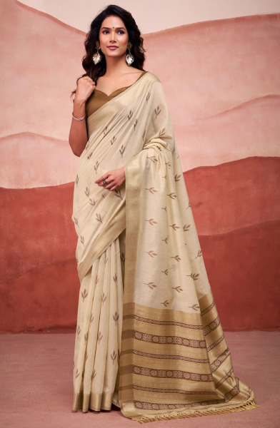 Cream Woven Modal Cotton Saree