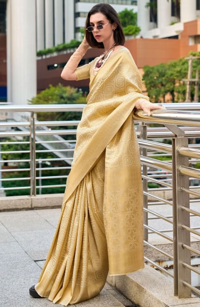 Cream Zari Woven Kanchivaram Silk Saree