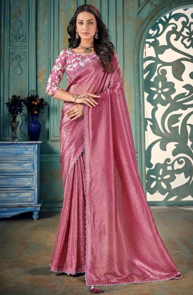 Dark Pink Crush Silk Party Wear Saree