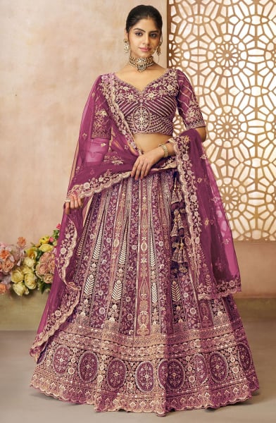 Dark Purple Heavy Embroidered Lehenga Choli for Wedding