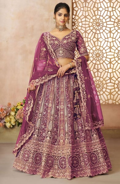 Dark Purple Zari with Resham Embroidered Designer Lehenga Choli Set
