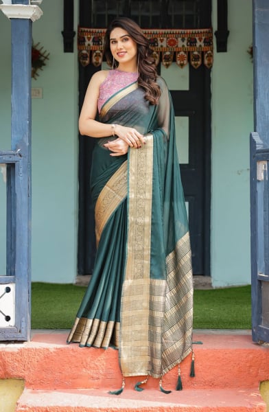 Deep Teal Green Chiffon Saree