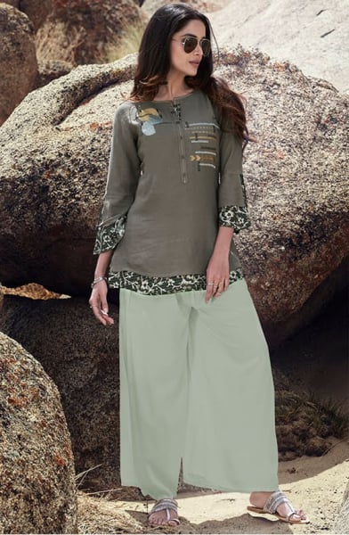 Dusty Grey Embroidered Rayon Tunic