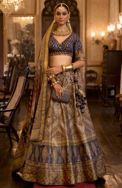 Dusty Beige Embellished Rajwadi Silk Lehenga Choli