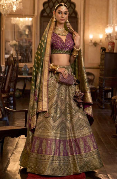 Dusty Beige Embellished Rajwadi Silk Lehenga Choli