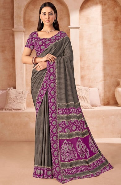 Dusty Beige Printed Crepe Casual Saree
