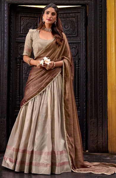 Dusty Cream Dupion Silk Lehenga Choli for Ceremonial