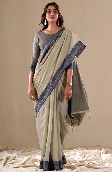 Dusty Cream Handloom Cotton Saree