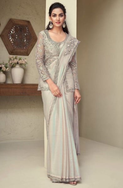 Dusty Cream Heavy Designer Saree