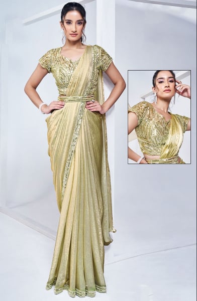 Dusty Cream Pure Khatli Work Designer Ready to Wear Saree