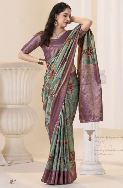 Dusty Green Silk Woven Party Wear Saree