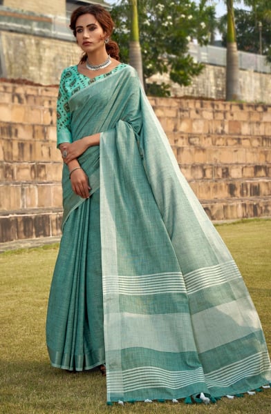 Dusty Green Soft Linen Silk Saree