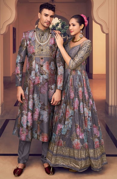 Dusty Grey Viscose Silk Designer Combo