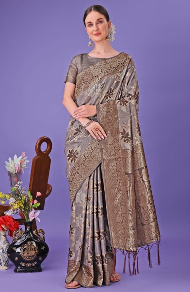 Dusty Grey Weaving Design Cotton Saree