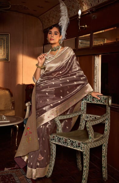 Dusty Grey Woven Tissue Paithani Silk Saree