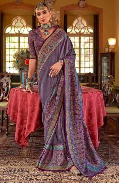 Dusty Mauve Embellished Viscose Silk Saree
