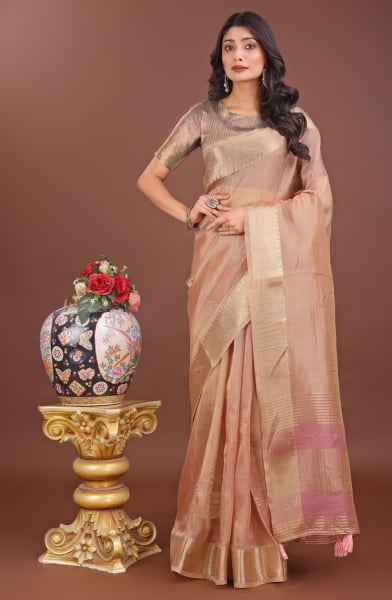 Dusty Peach Organza Printed Saree
