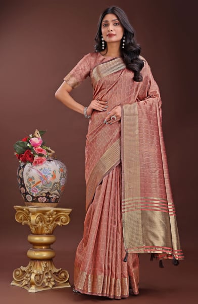 Dusty Pink Organza Printed Saree