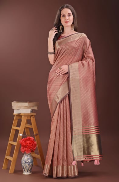 Dusty Pink Organza Printed Saree