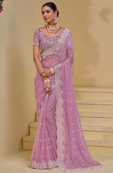 Dusty Pink Pure Banarasi Tuscany Designer Saree