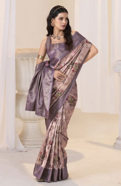 Dusty Pink Silk Woven Party Wear Saree