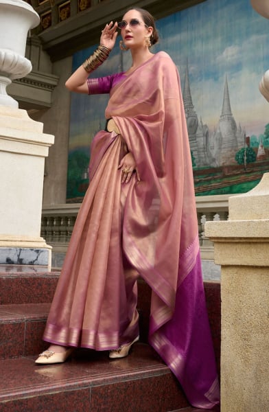 Dusty Pink Woven Tissue Silk Saree