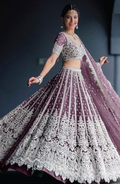 Dusty Purple Embroidered Net Designer Lehenga Choli