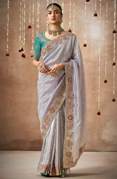 Dusty Purple Organza Silk Designer Saree