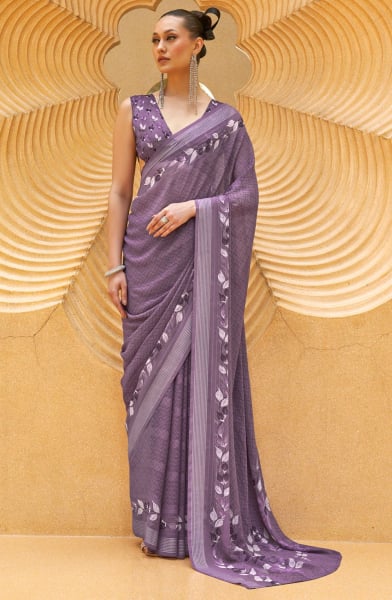 Dusty Purple Printed Georgette Saree