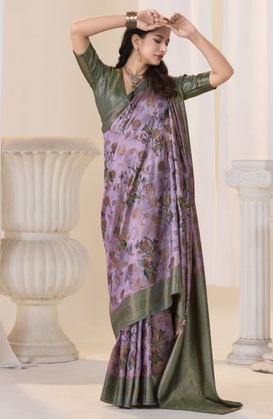 Dusty Purple Silk Woven Party Wear Saree