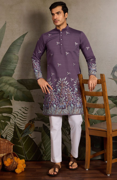 Dusty Purple Viscose Silk Kurta for Ceremonial