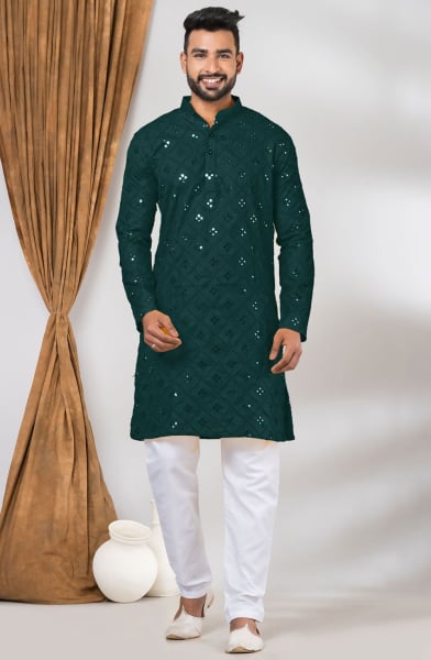 Eid Special Green Mirror Work Kurta Set