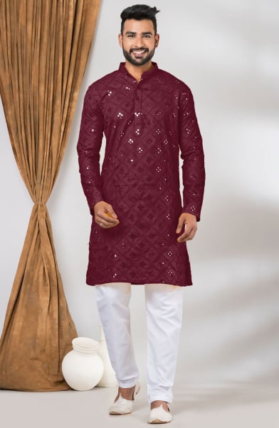 Eid Special Maroon Mirror Work Kurta Set
