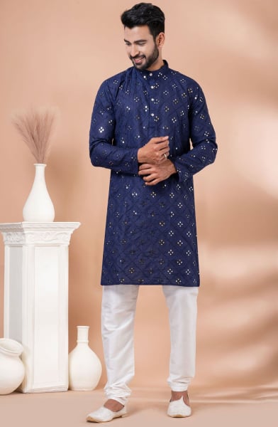 Eid Special Navy Blue Mirror Work Kurta Set